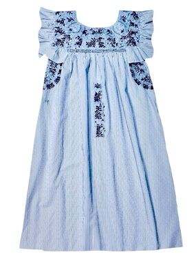 Mi Golondrina • Blue & White Pinstripe Soledad Midi Dress || Large